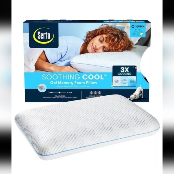 Serta Soothing Cool Gel Memory Foam Pillow 3X Cooling Queen - BRAND NEW IN BOX - Picture 2 of 6